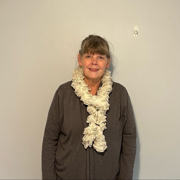 New Handmade Crochet Multi-Colored Sequined Champagne Color Scarf 62” Long - Picture 10 of 11